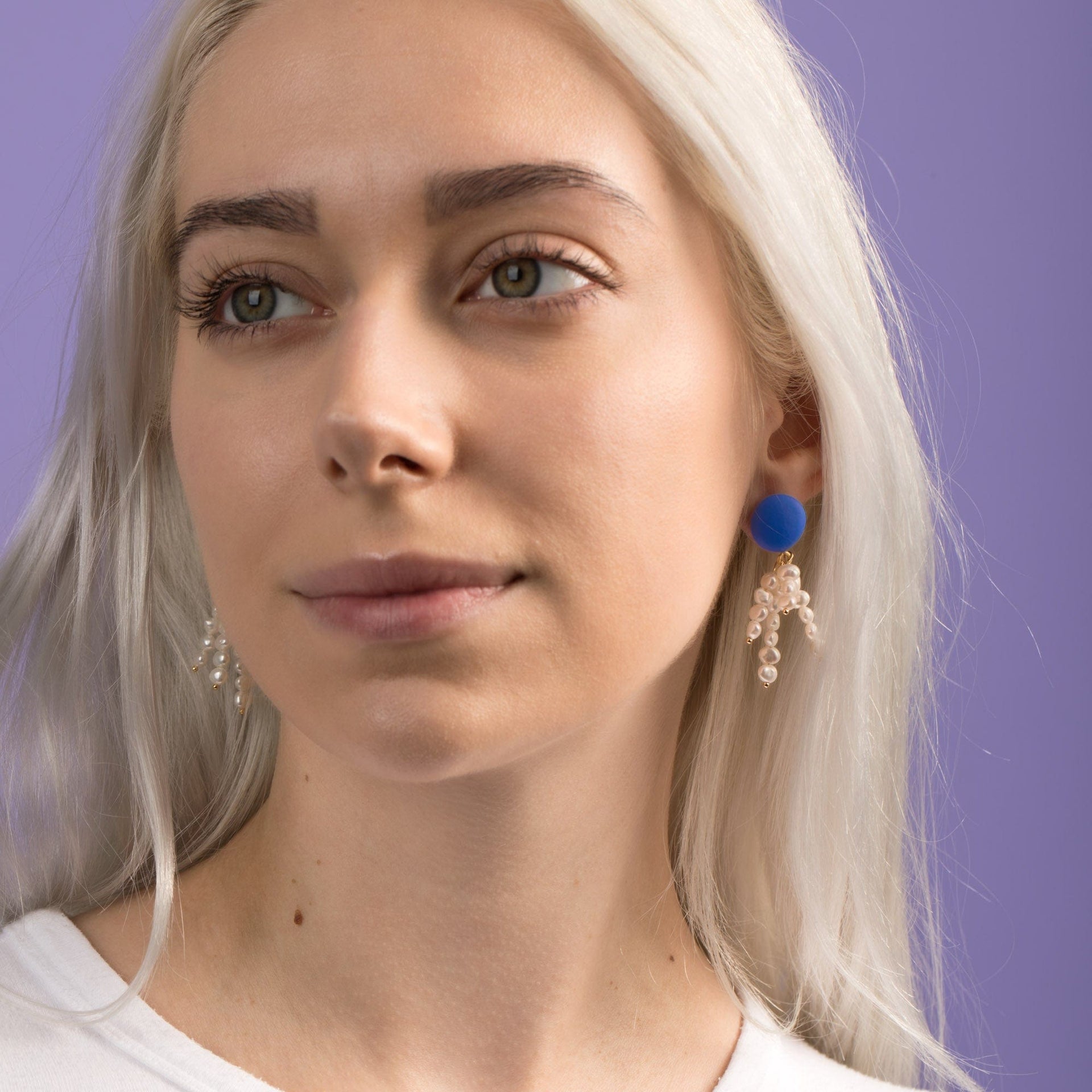 Pearl Tassel Dangly Earrings In Blue