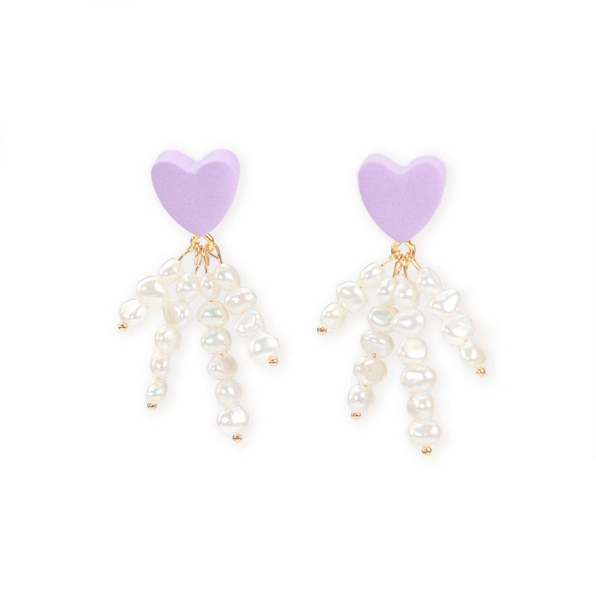 Pearl Tassel Dangly Earrings In Lavender