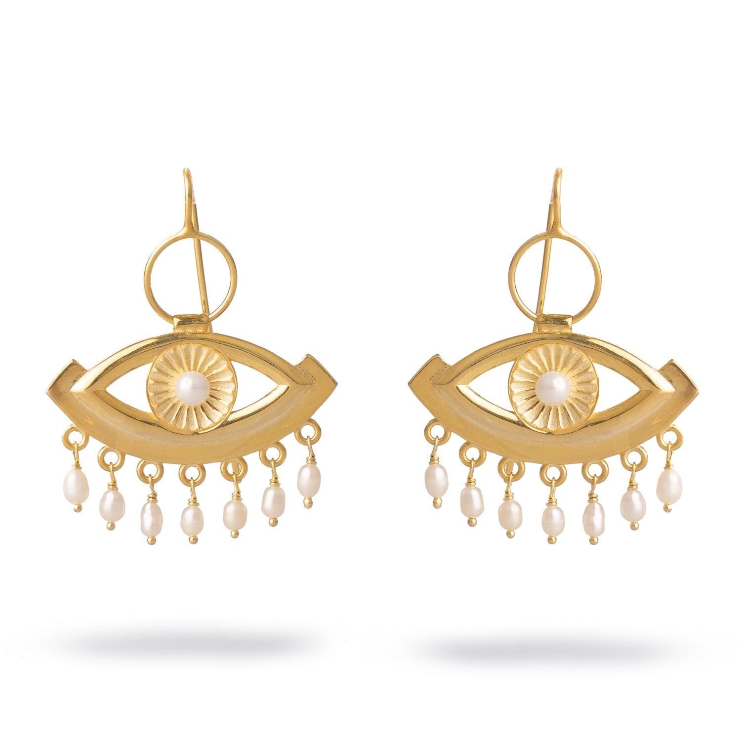 Pearl Vision Evil Eye Gold Dangle Earrings - Gold