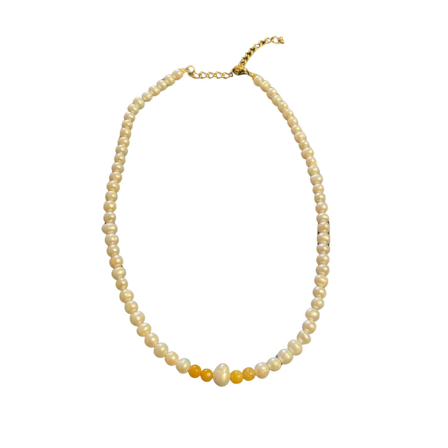 Pearl & Yellow Jade Necklace