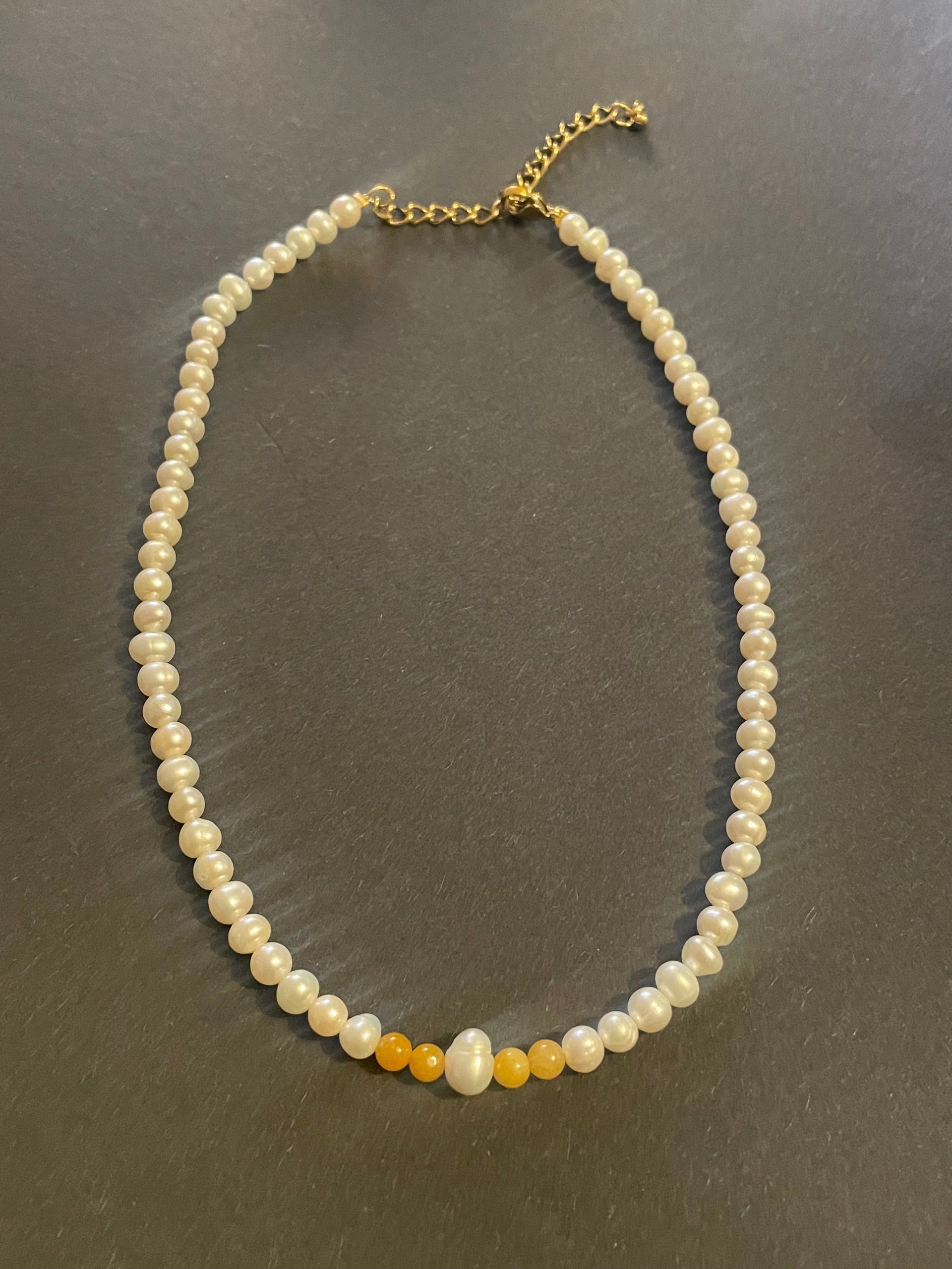 Pearl & Yellow Jade Necklace