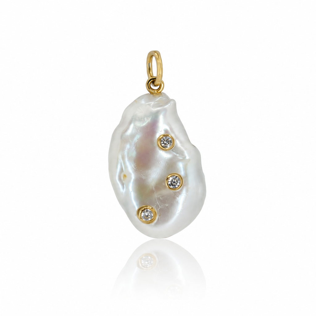 Gold Diamond Baroque Pearl Pendant