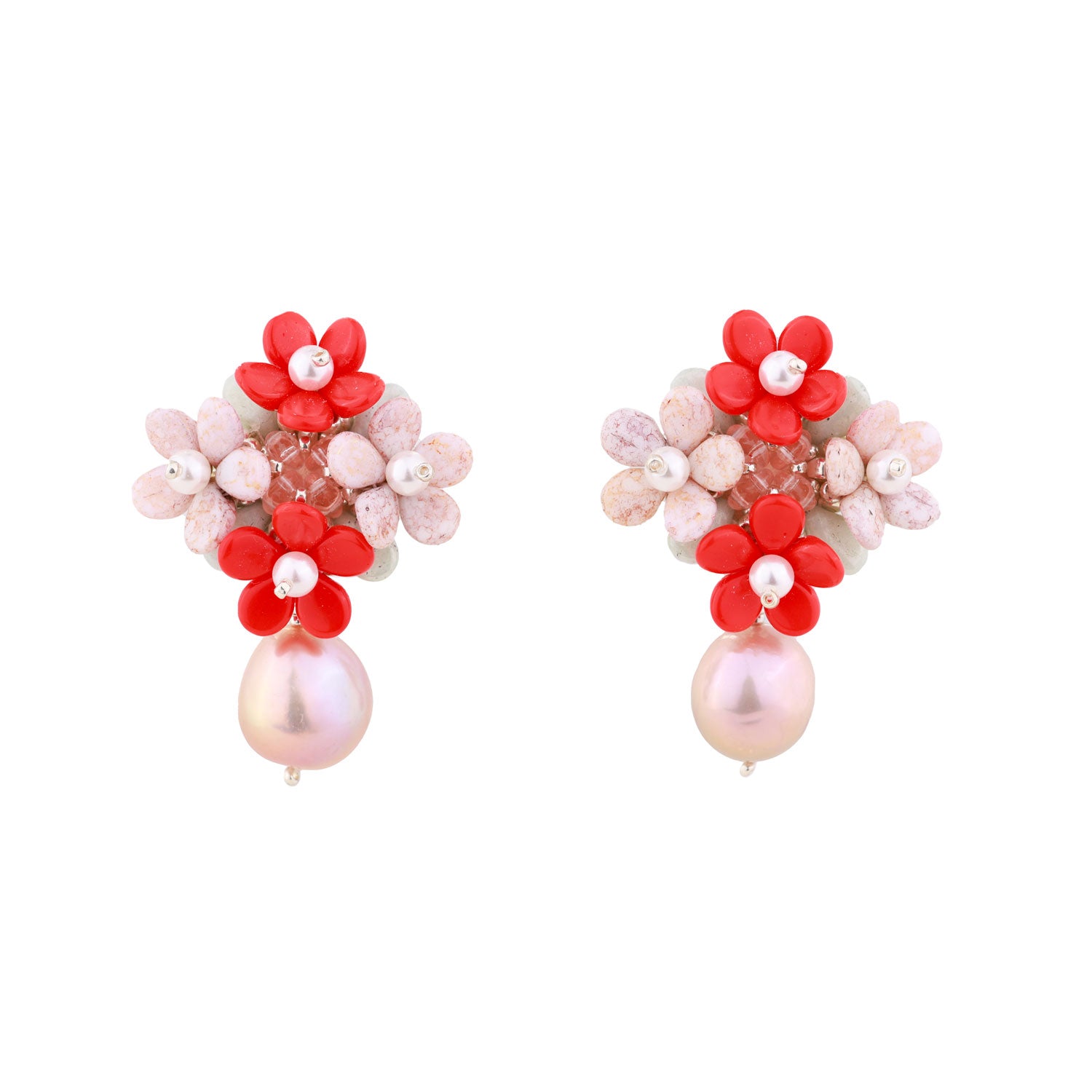 Pearls Earrings Sterling Silver Studs Glass Beads Hand Beaded