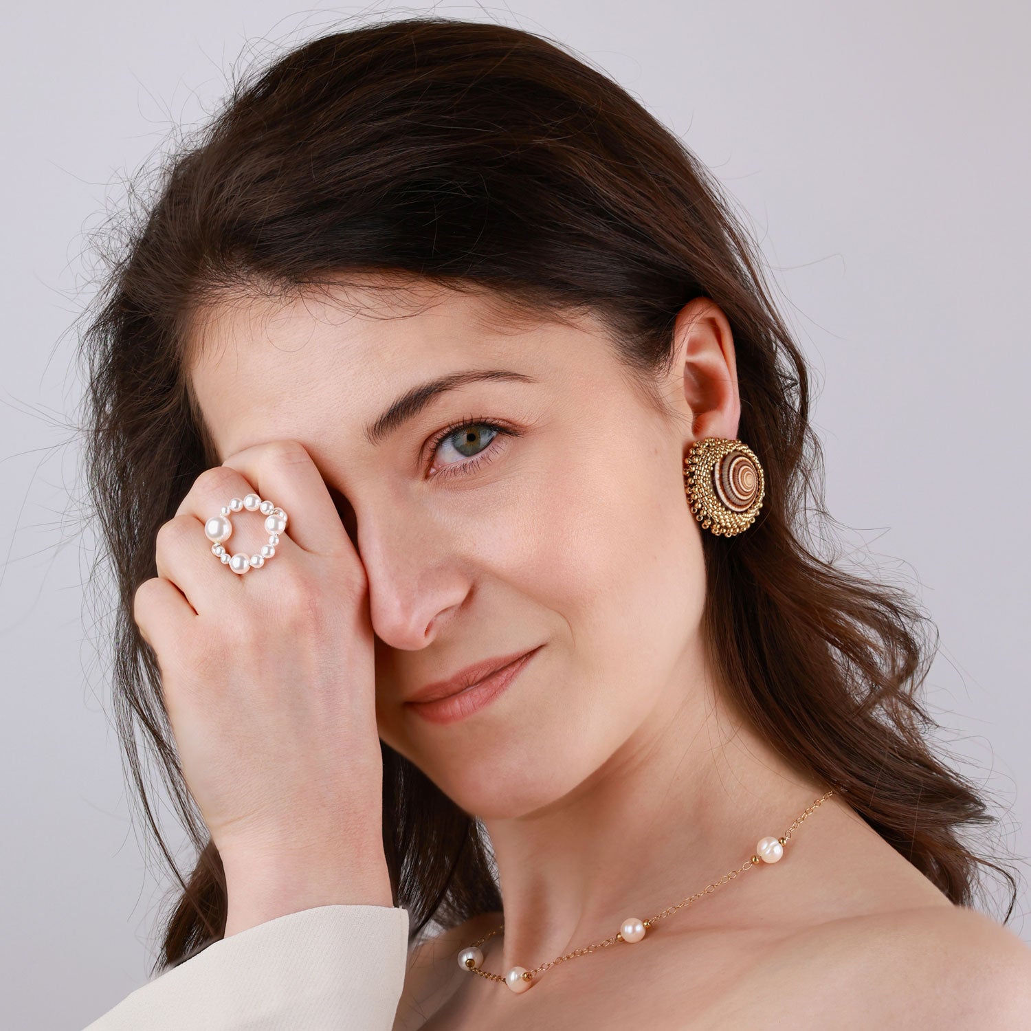 La Mer Shells & Gold Beads Unique Earrings