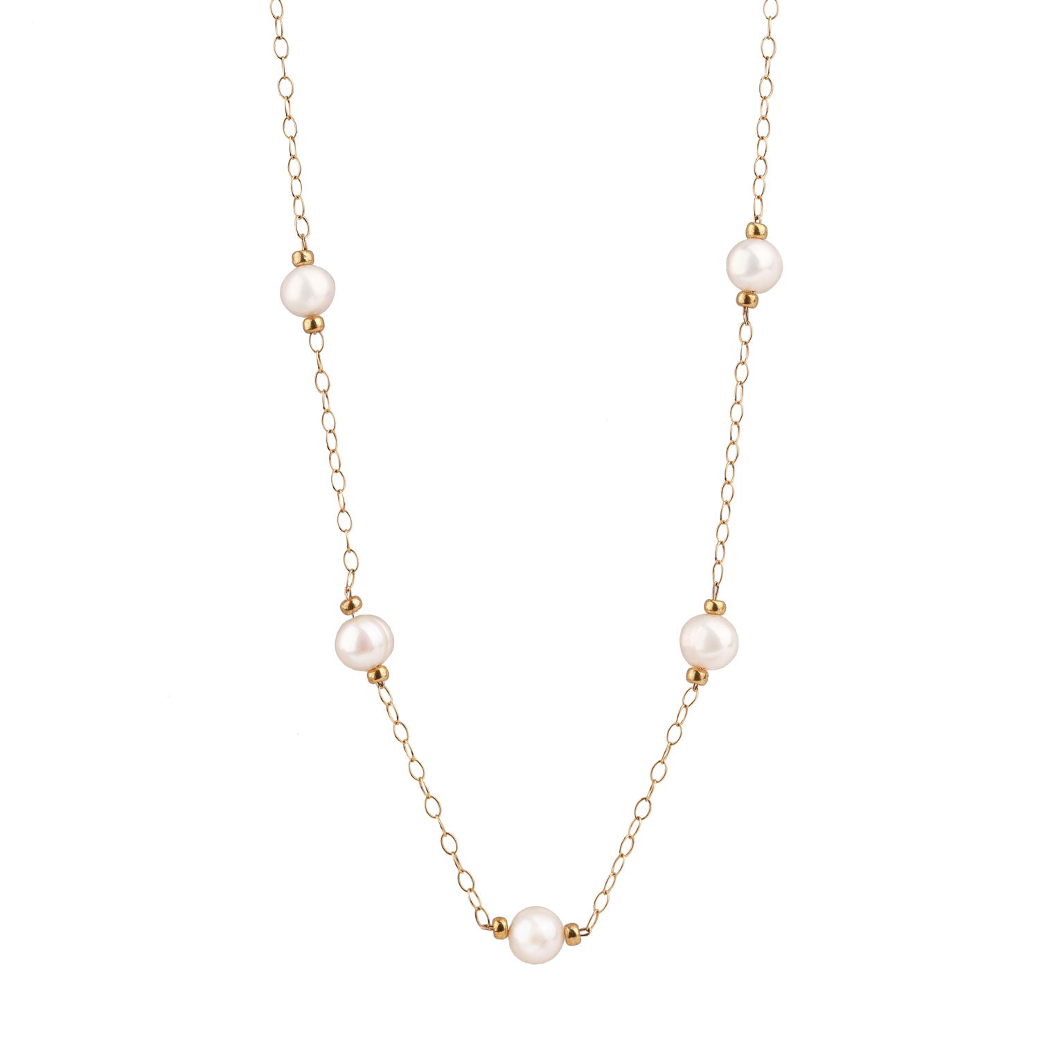 Elegant Gold & White Freshwater Pearls Necklace