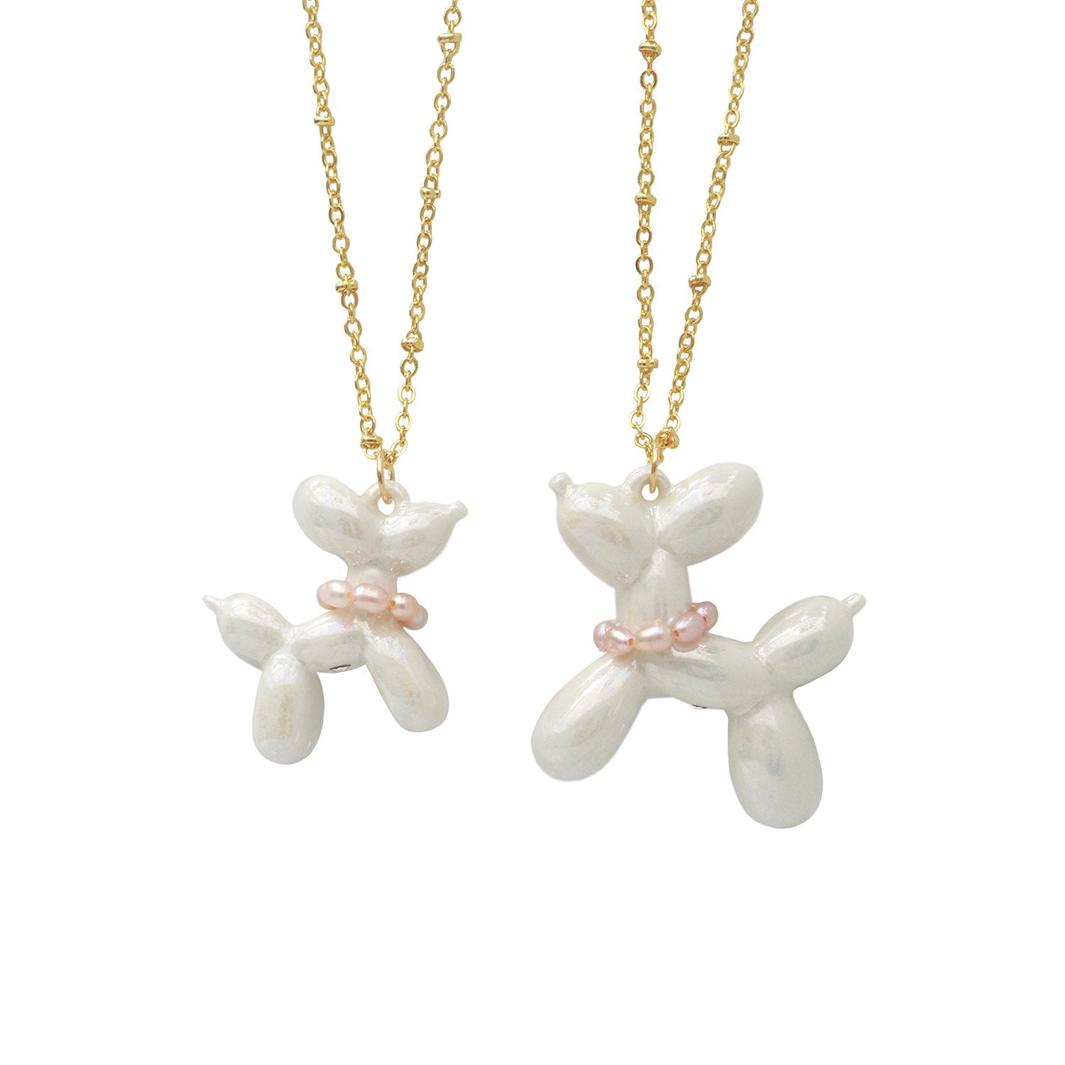Pearly White Porcelain Balloon Doggie Necklace