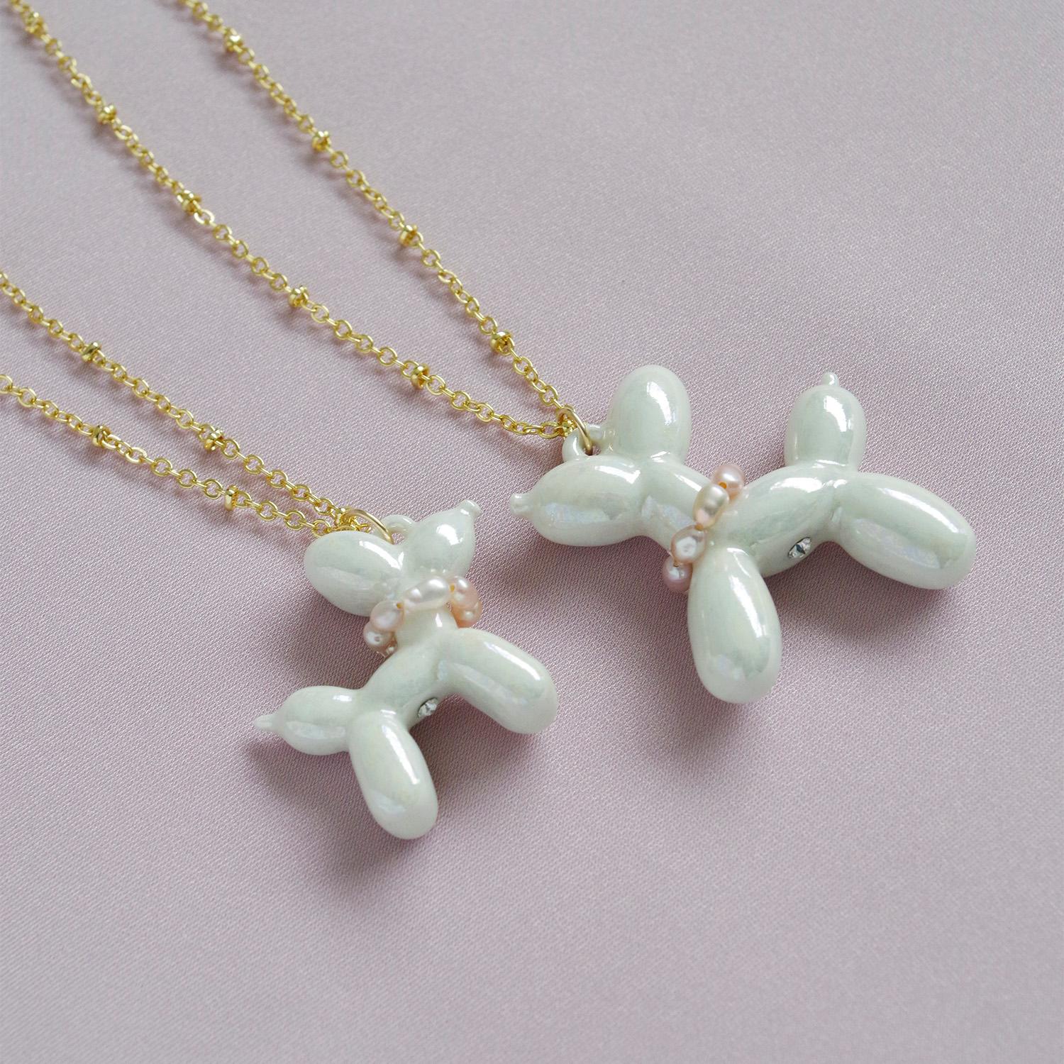 Pearly White Porcelain Balloon Doggie Necklace