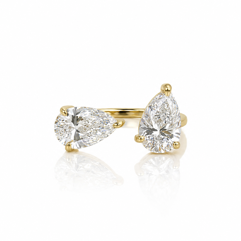 Gold Lab Diamond Double Pear Pinky Ring