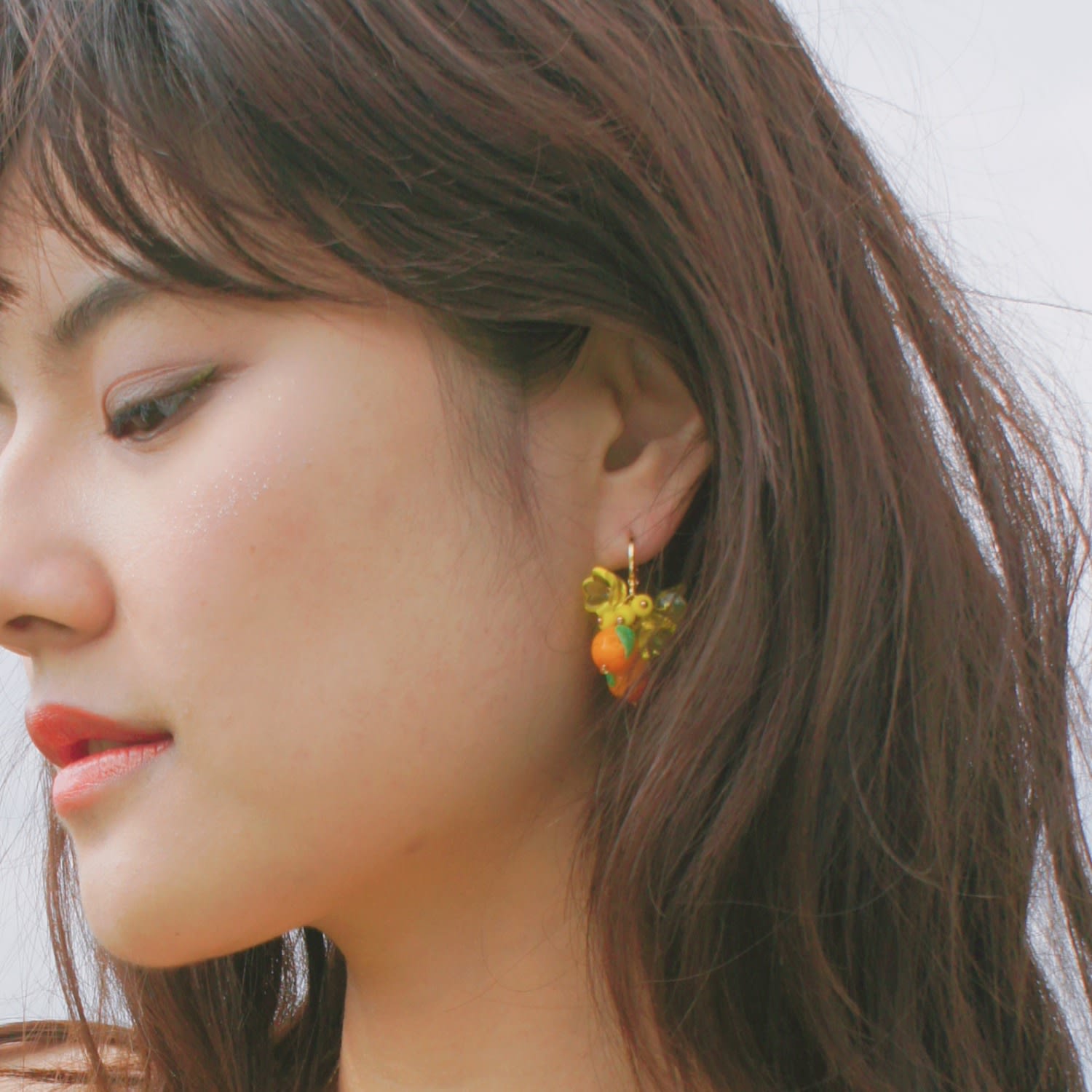 Cutie Pie Lampwork Glass Tangerine And Flower Drop Earrings