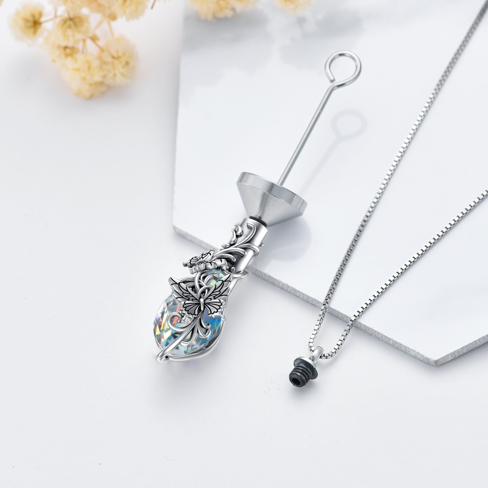 Sterling Silver Crystal Butterfly Urn Necklace for Ashes for Women