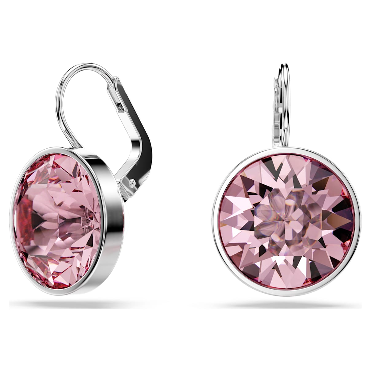 BELLA DROP EARRINGS ROUND CUT PINK RHODIUM PLATED