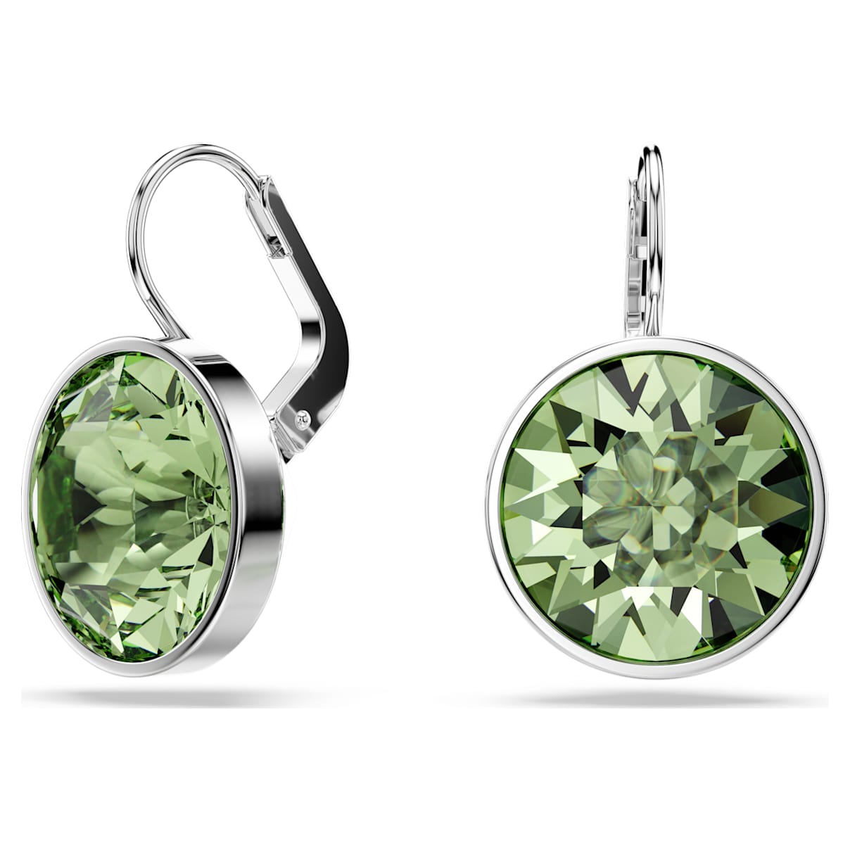 BELLA DROP EARRINGS ROUND CUT GREEN RHODIUM PLATED