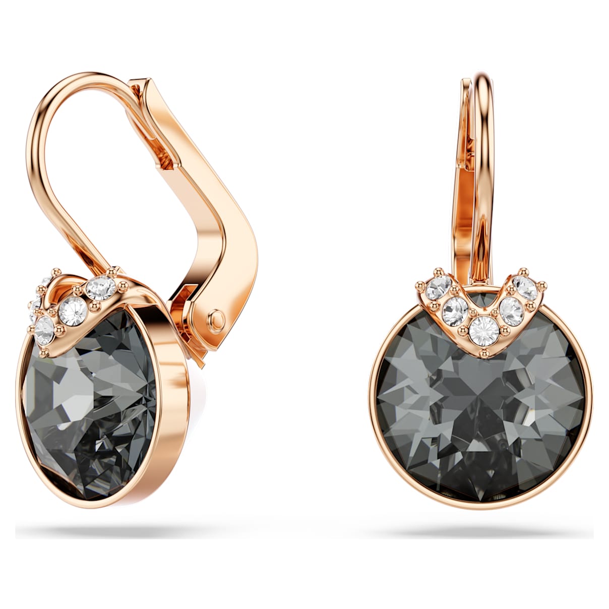 BELLA V DROP EARRINGS ROUND CUT GRAY ROSE GOLD TONE PLATED