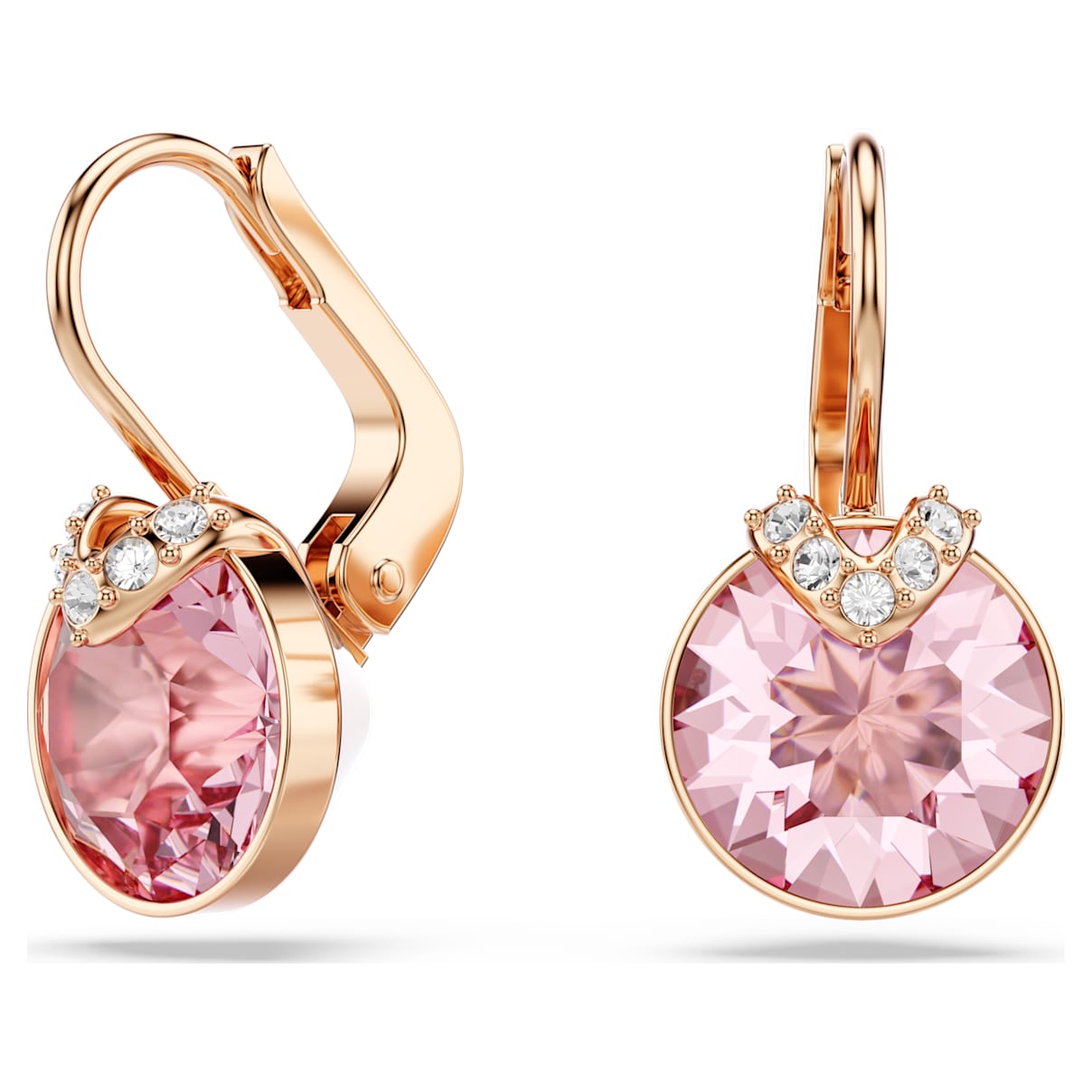 BELLA V DROP EARRINGS ROUND CUT PINK ROSE GOLD TONE PLATED