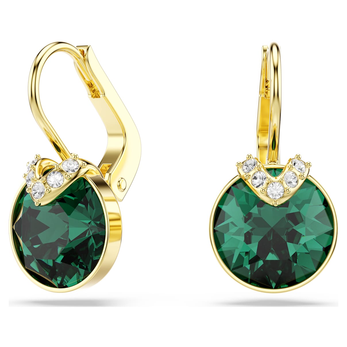 BELLA V DROP EARRINGS ROUND CUT GREEN GOLD TONE PLATED