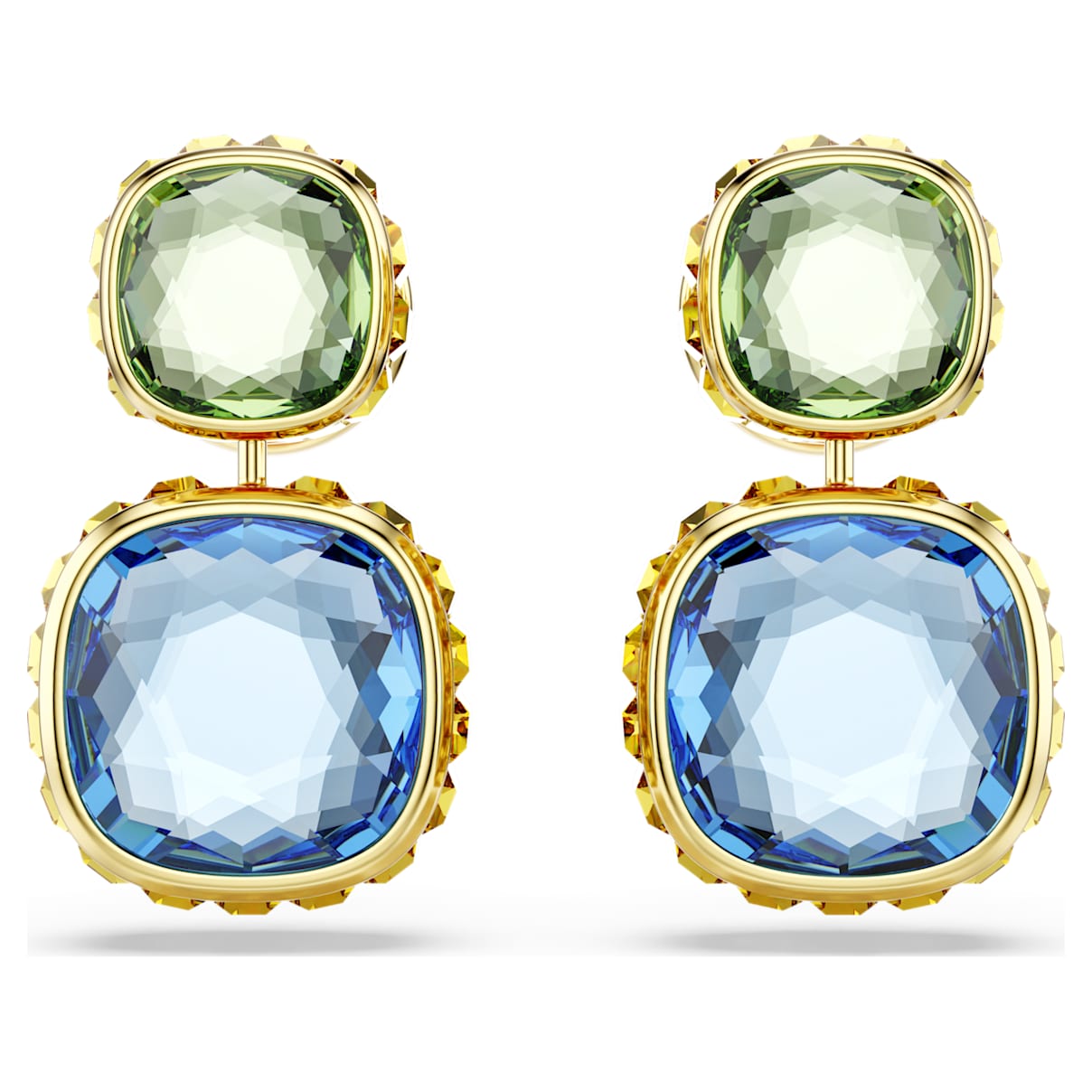 CHROMA DROP EARRINGS CUSHION CUT MULTICOLORED GOLD TONE PLATED