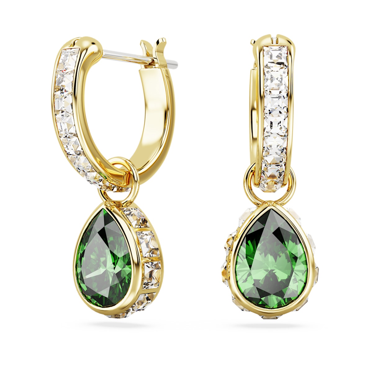 CHROMA DROP EARRINGS PEAR CUT GREEN GOLD TONE PLATED