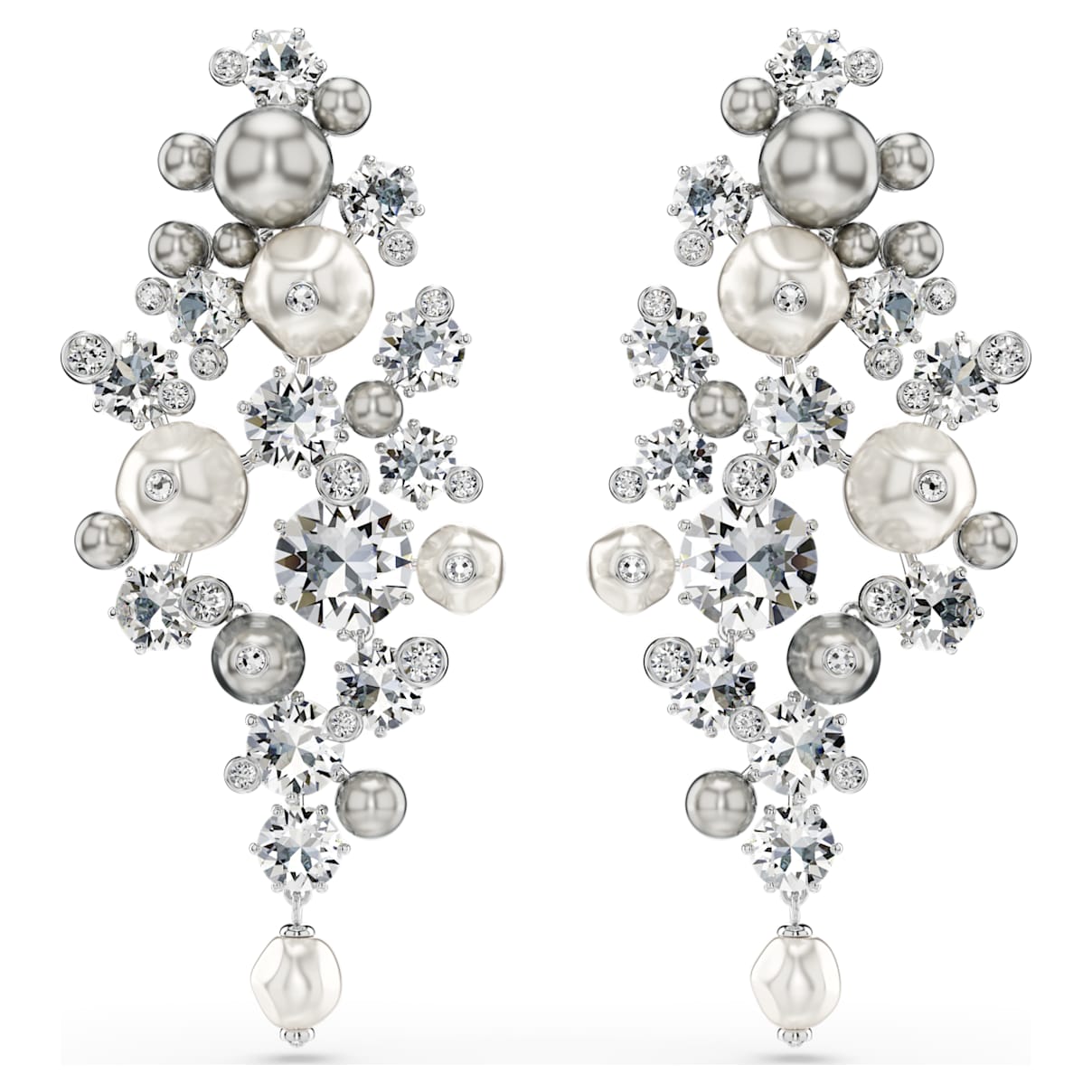 CONSTELLA EARRINGS CRYSTAL PEARL ROUND CUT WHITE RHODIUM PLATED