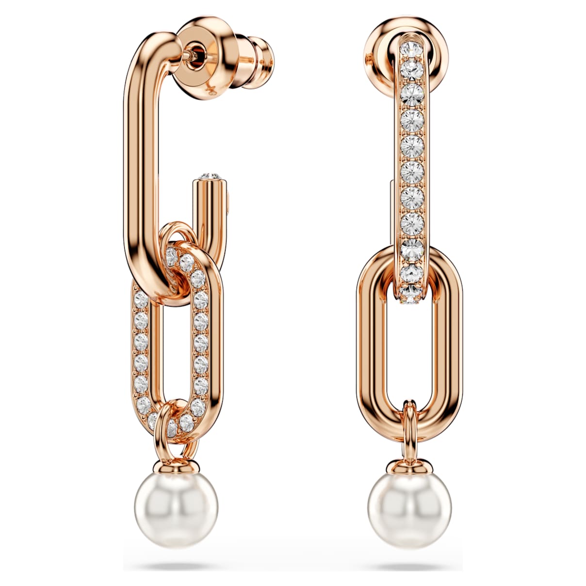 CONSTELLA DROP EARRINGS CRYSTAL PEARL ROUND CUT WHITE ROSE GOLD TONE PLATED