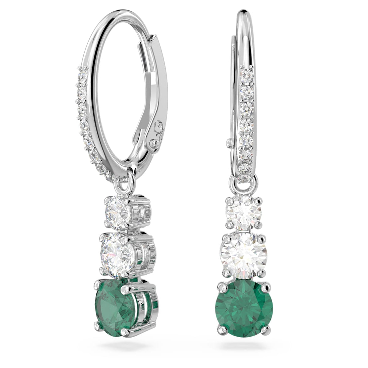 ATTRACT TRILOGY HOOP EARRINGS ROUND CUT GREEN RHODIUM PLATED