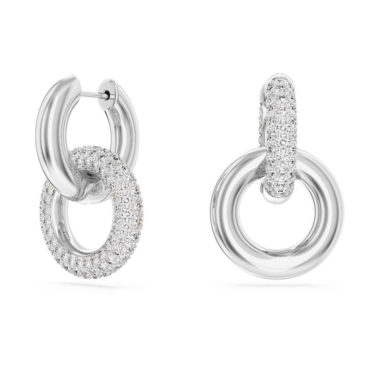 DEXTERA HOOP EARRINGS ASYMMETRICAL DESIGN INTERLOCKING LOOP WHITE RHODIUM PLATED