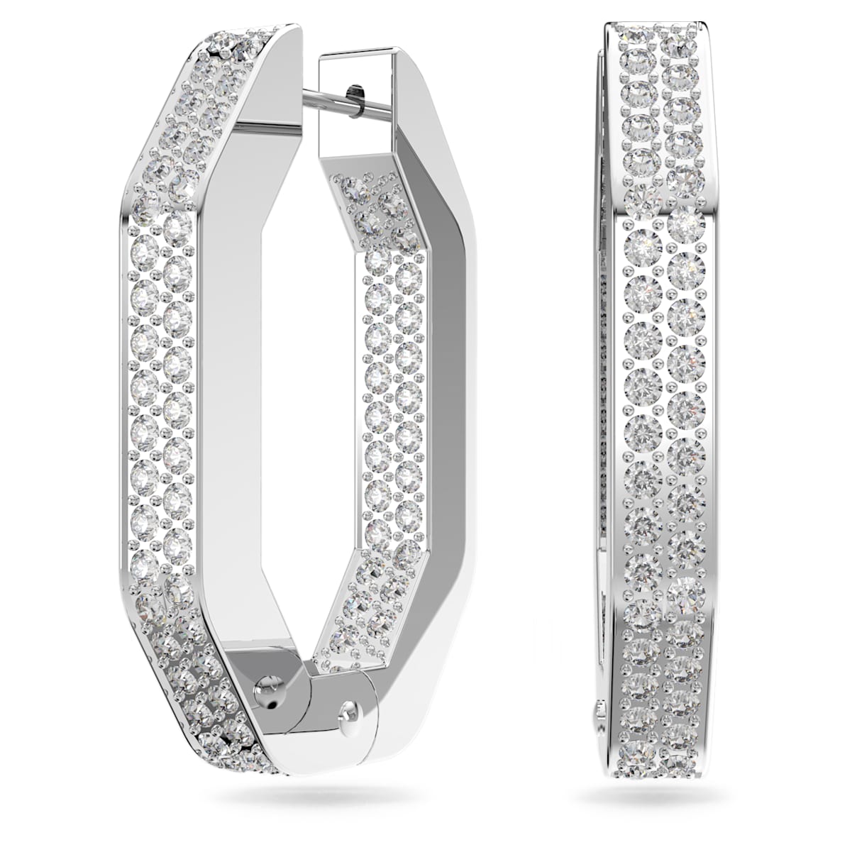 DEXTERA HOOP EARRINGS OCTAGON SHAPE MEDIUM WHITE RHODIUM PLATED