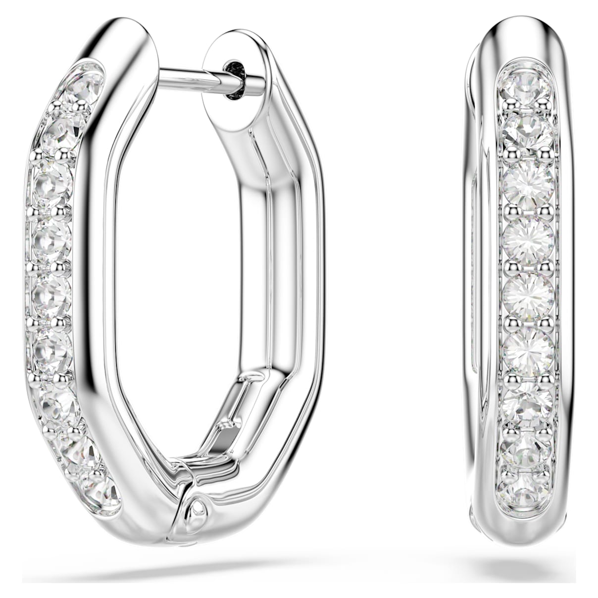 DEXTERA HOOP EARRINGS OCTAGON SHAPE ROUND CUT SMALL WHITE RHODIUM PLATED