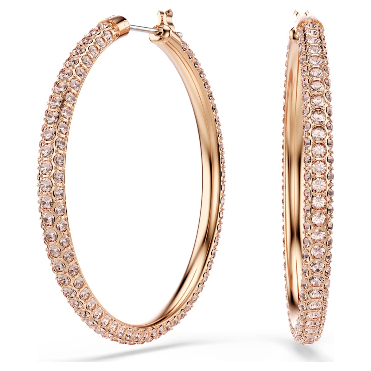 DEXTERA HOOP EARRINGS PAVE LARGE WHITE ROSE GOLD TONE PLATED