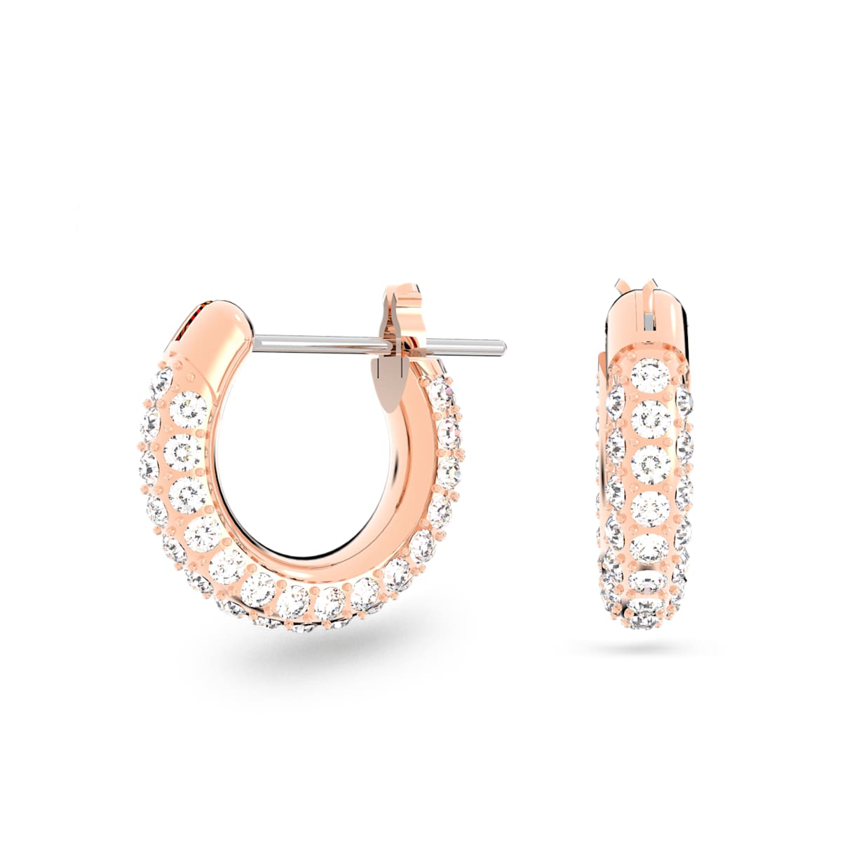 DEXTERA HOOP EARRINGS PAVE SMALL WHITE ROSE GOLD TONE PLATED