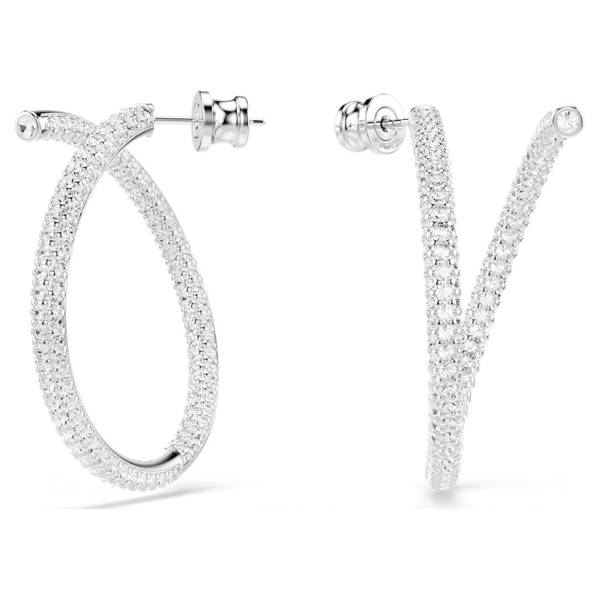 DEXTERA HOOP EARRINGS ROUND CUT WHITE RHODIUM PLATED