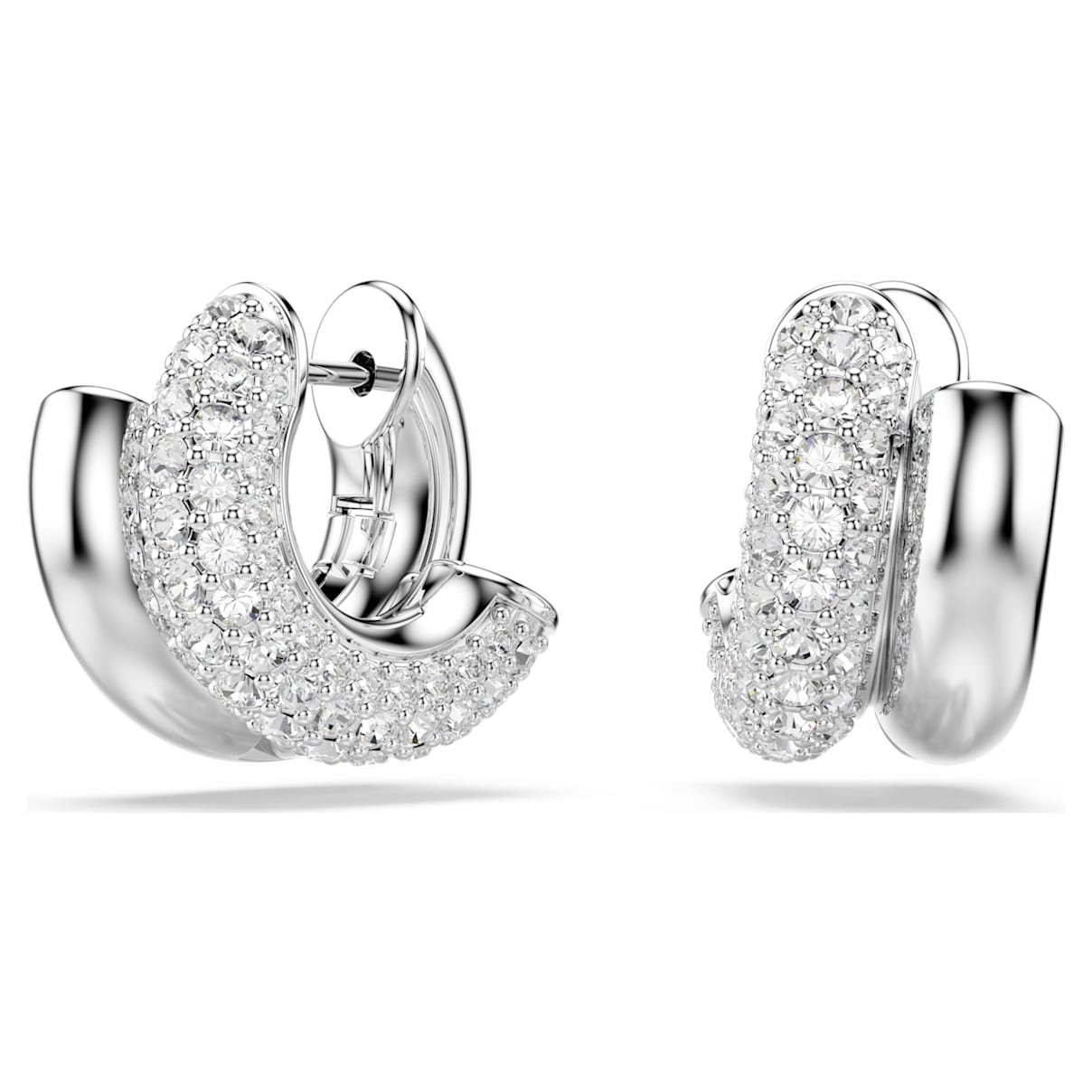 DEXTERA HOOP EARRINGS ROUND CUT MINI WHITE RHODIUM PLATED