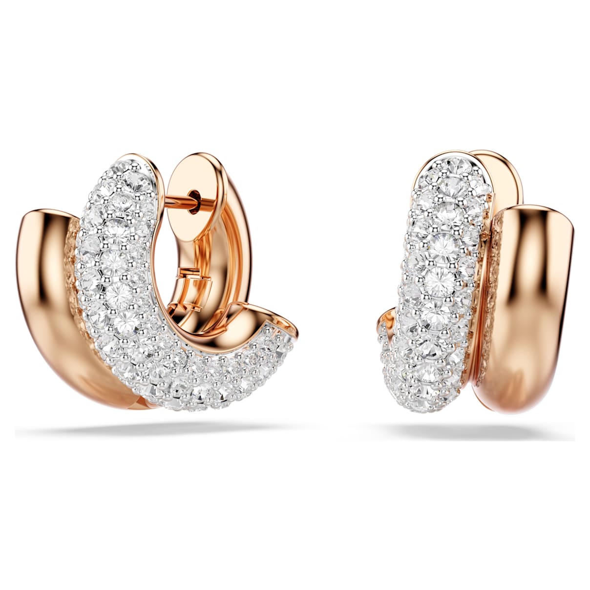 DEXTERA HOOP EARRINGS ROUND CUT MINI WHITE ROSE GOLD TONE PLATED