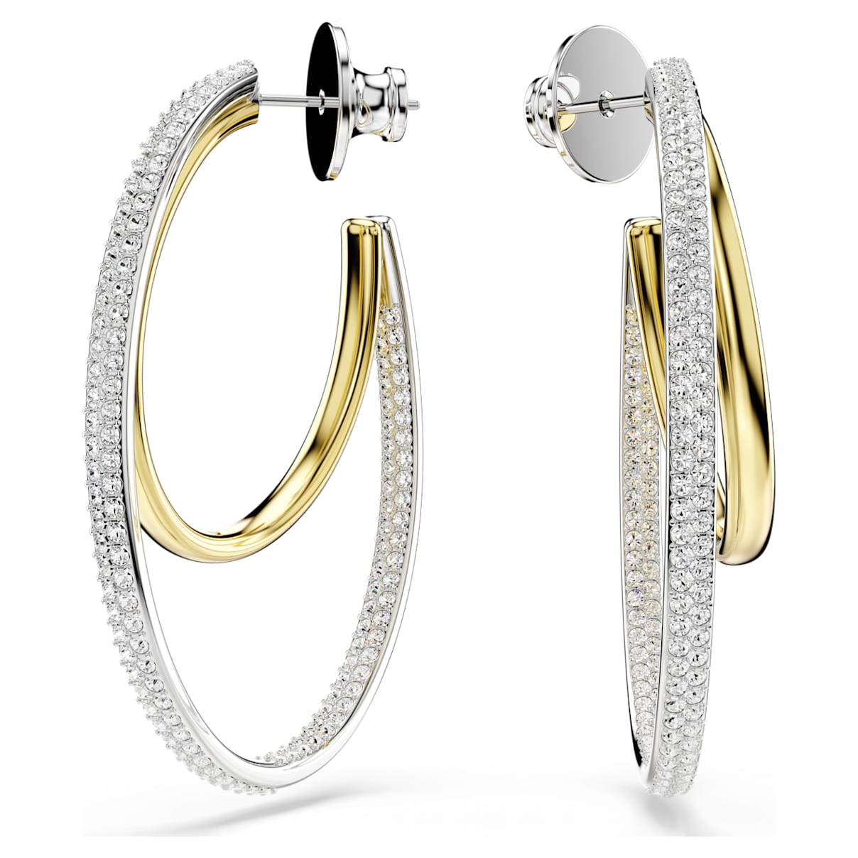 HYPERBOLA HOOP EARRINGS ROUND CUT MEDIUM WHITE MIXED METAL FINISH