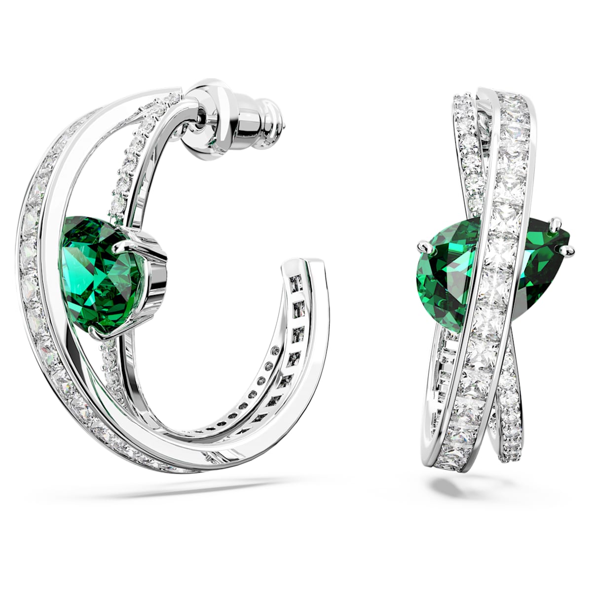 HYPERBOLA HOOP EARRINGS MIXED CUTS GREEN RHODIUM PLATED
