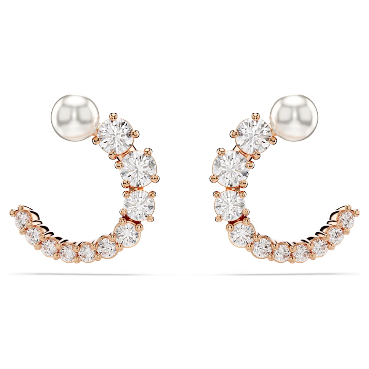 MATRIX HOOP EARRINGS CRYSTAL PEARL ROUND CUT WHITE ROSE GOLD TONE PLATED