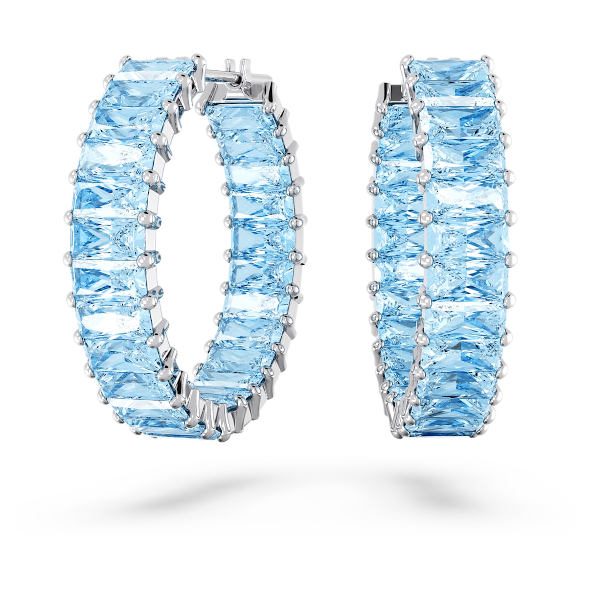 MATRIX HOOP EARRINGS BAGUETTE CUT BLUE RHODIUM PLATED