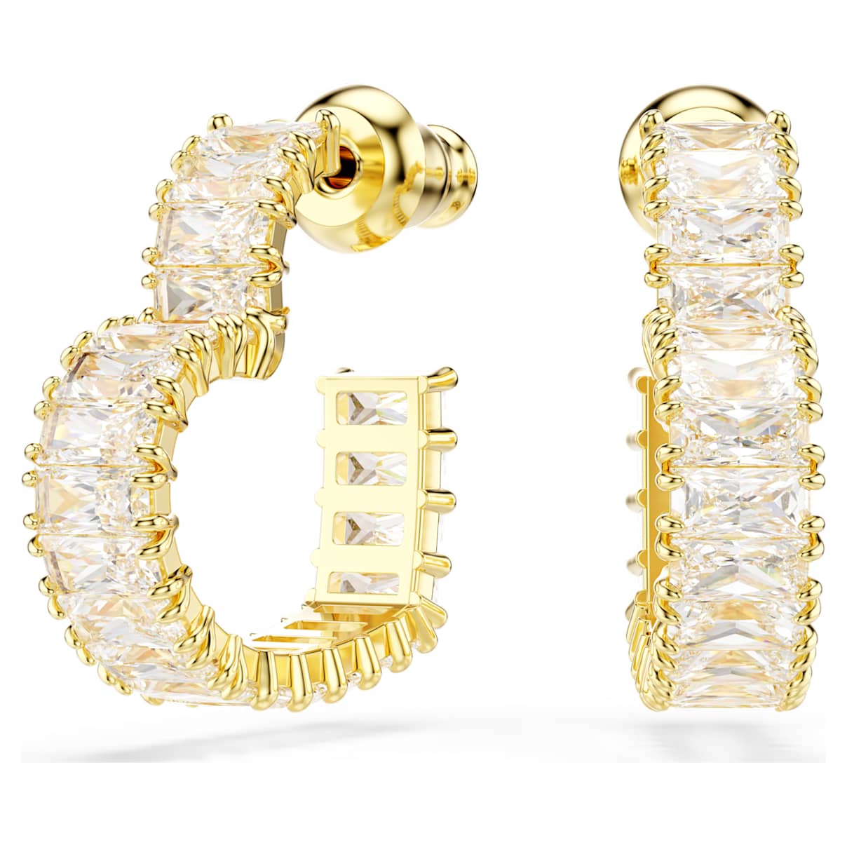 MATRIX HOOP EARRINGS BAGUETTE CUT HEART SMALL WHITE GOLD TONE PLATED