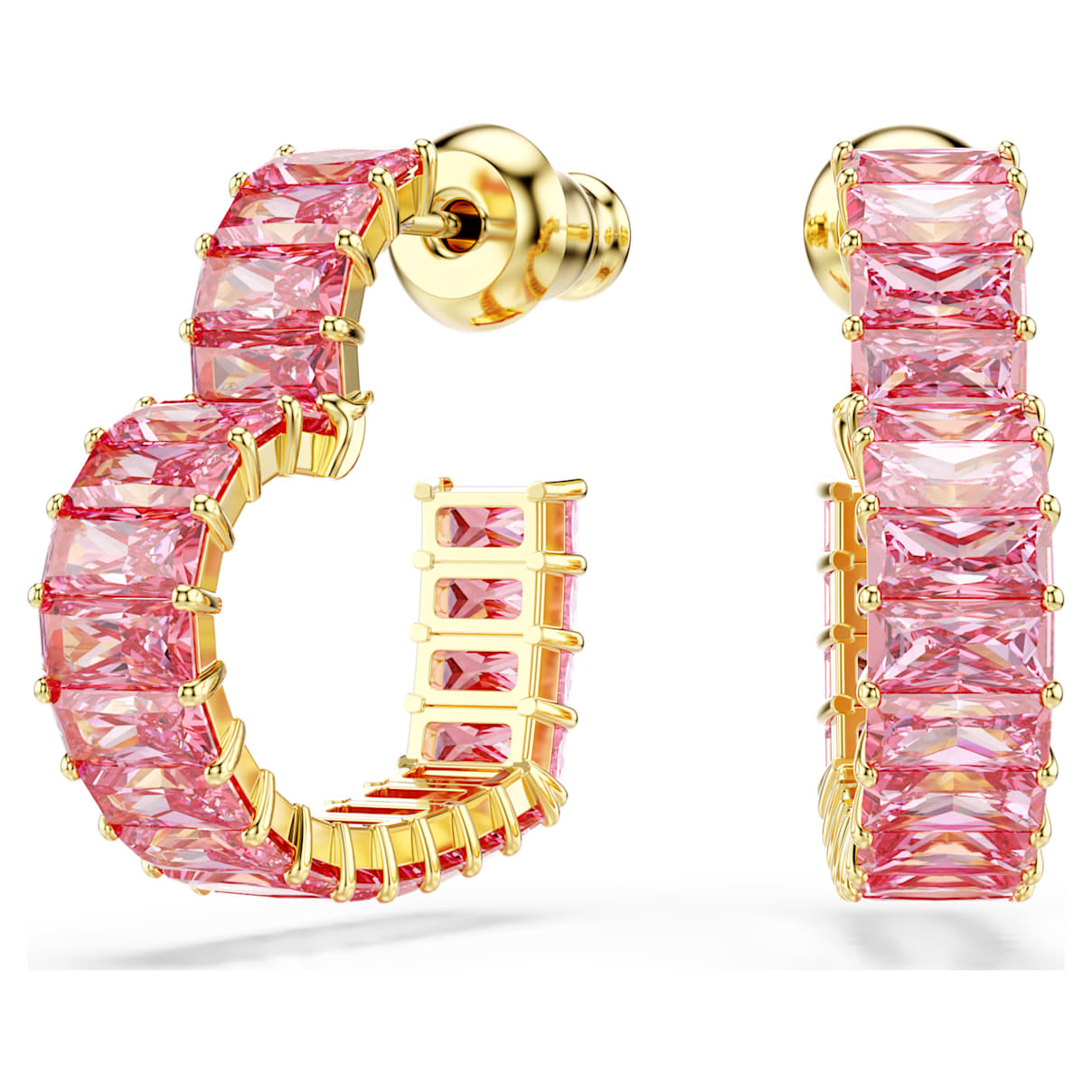 MATRIX HOOP EARRINGS BAGUETTE CUT HEART SMALL PINK GOLD TONE PLATED