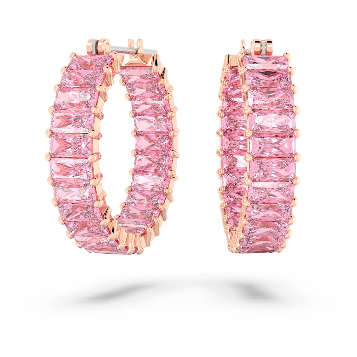MATRIX HOOP EARRINGS BAGUETTE CUT PINK ROSE GOLD TONE PLATED