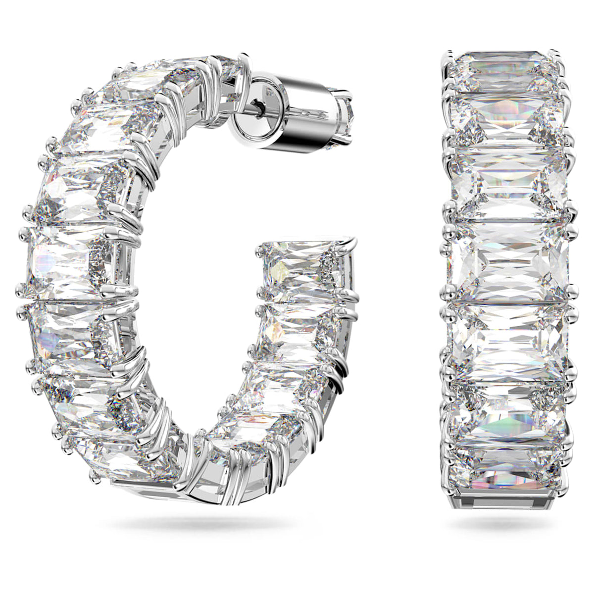MATRIX HOOP EARRINGS OCTAGON CUT WHITE RHODIUM PLATED