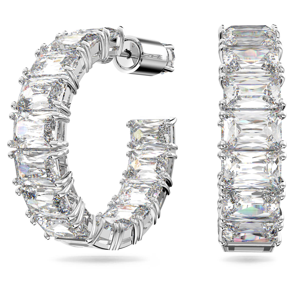MATRIX HOOP EARRINGS OCTAGON CUT WHITE RHODIUM PLATED