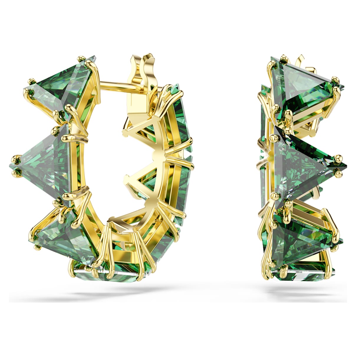 MATRIX HOOP EARRINGS TRIANGLE CUT TRIANGLE MINI GREEN GOLD TONE PLATED
