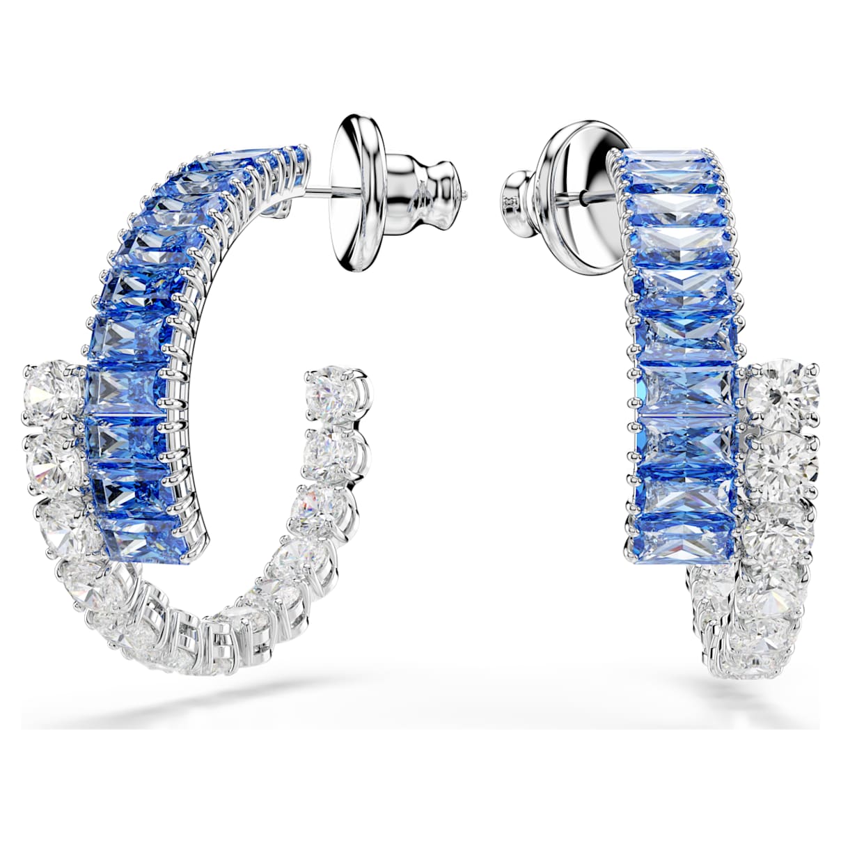 MATRIX HOOP EARRINGS MIXED CUTS BLUE RHODIUM PLATED