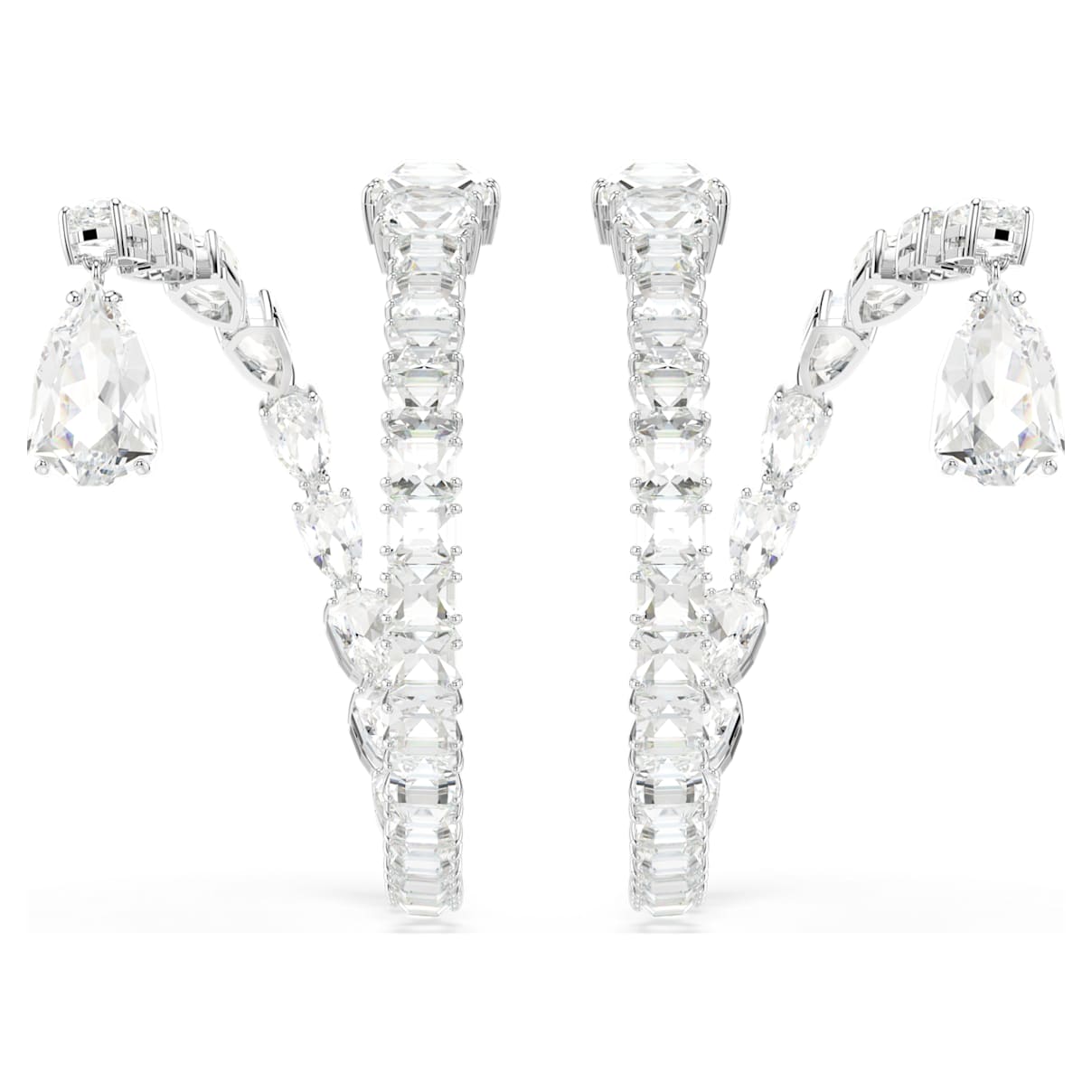 MATRIX HOOP EARRINGS MIXED CUTS WHITE RHODIUM PLATED