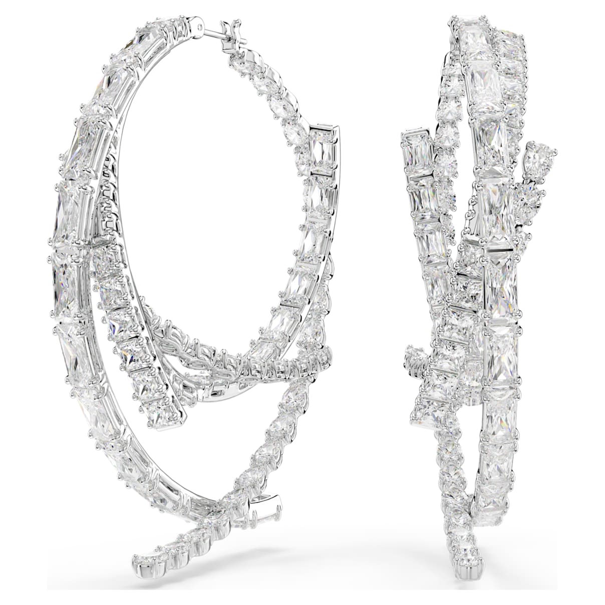MATRIX HOOP EARRINGS MIXED CUTS WHITE RHODIUM PLATED
