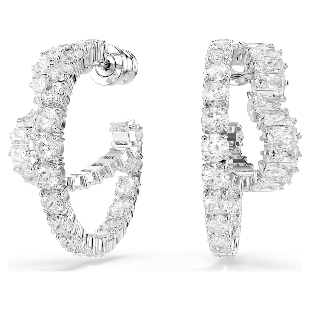 MATRIX HOOP EARRINGS MIXED CUTS HEART WHITE RHODIUM PLATED