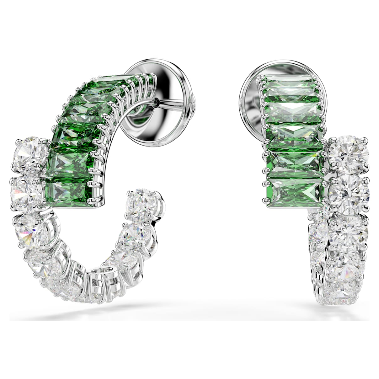 MATRIX HOOP EARRINGS MIXED CUTS GREEN RHODIUM PLATED