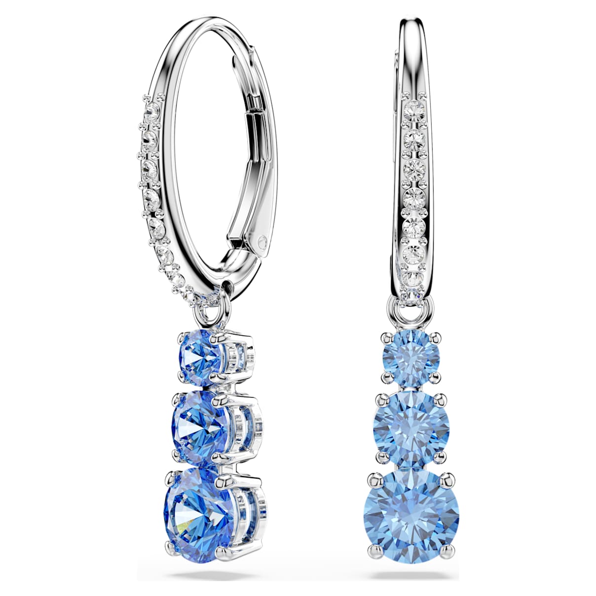 STILLA ATTRACT HOOP EARRINGS ROUND CUT PAVE BLUE RHODIUM PLATED