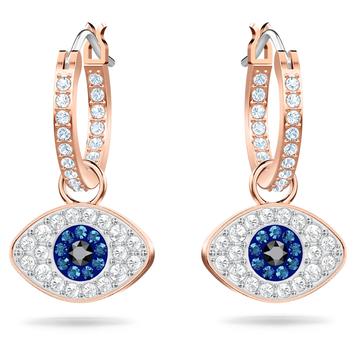 SYMBOLICA HOOP EARRINGS EVIL EYE BLUE ROSE GOLD TONE PLATED