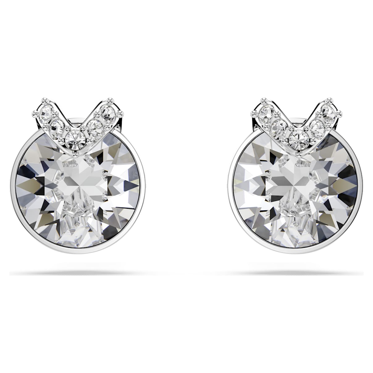 BELLA V STUD EARRINGS ROUND CUT PAVE WHITE RHODIUM PLATED